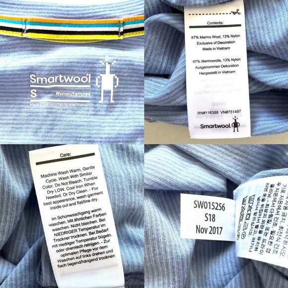 SmartWool Women’s Merino 150 Wool Base Layer Shirt Long Slv Striped Blue - Picture 3 of 9